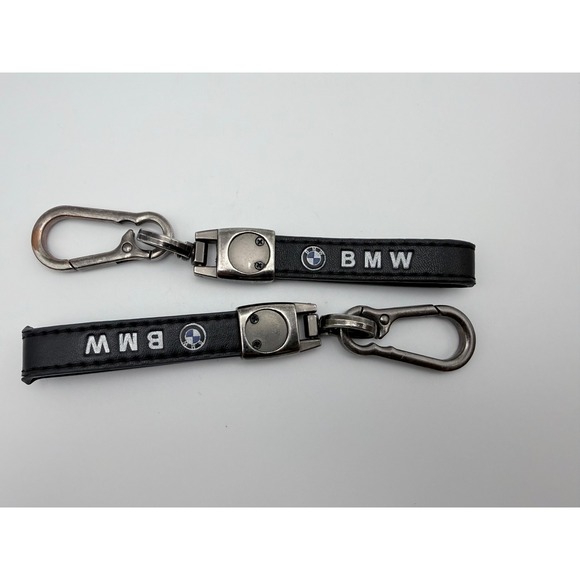 BMW Other - BMW Faux Leather Keychain Set Black Gunmetal Carabiner Key Fob 2 Pack